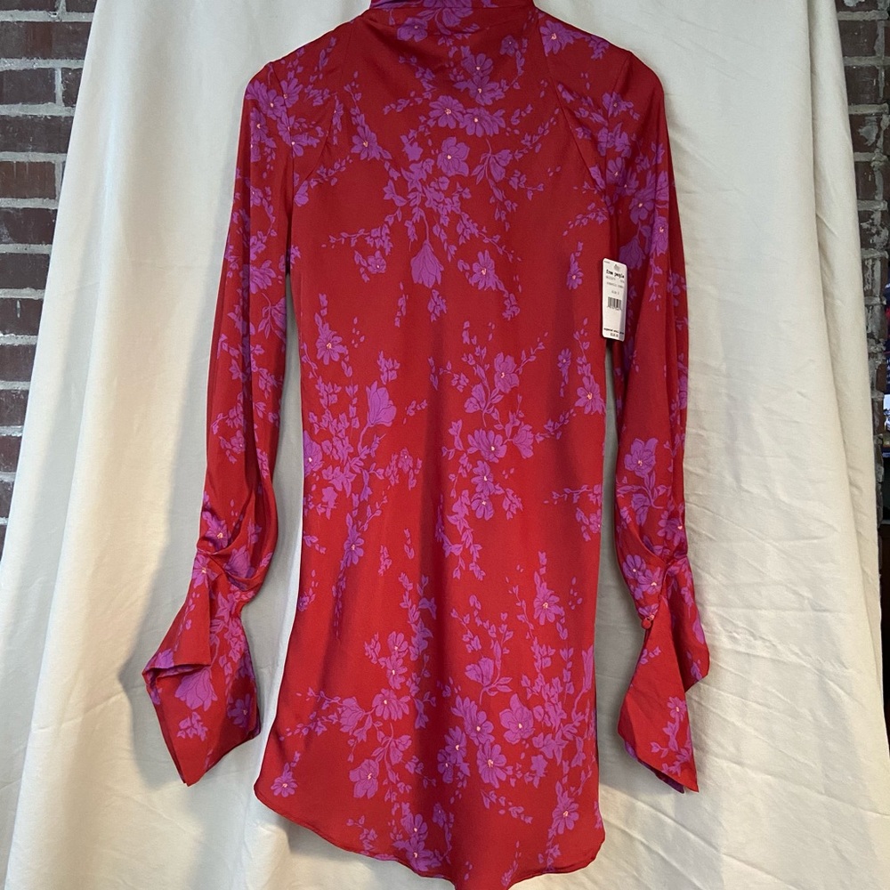 Free People Aries Pink & Red Mini Dress w/ High Neckline and Open Back